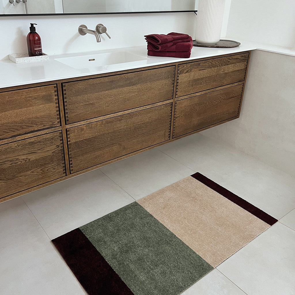 Neuheit - FUSSMATTE STRIPES - Grün/Ivory/Bordeaux