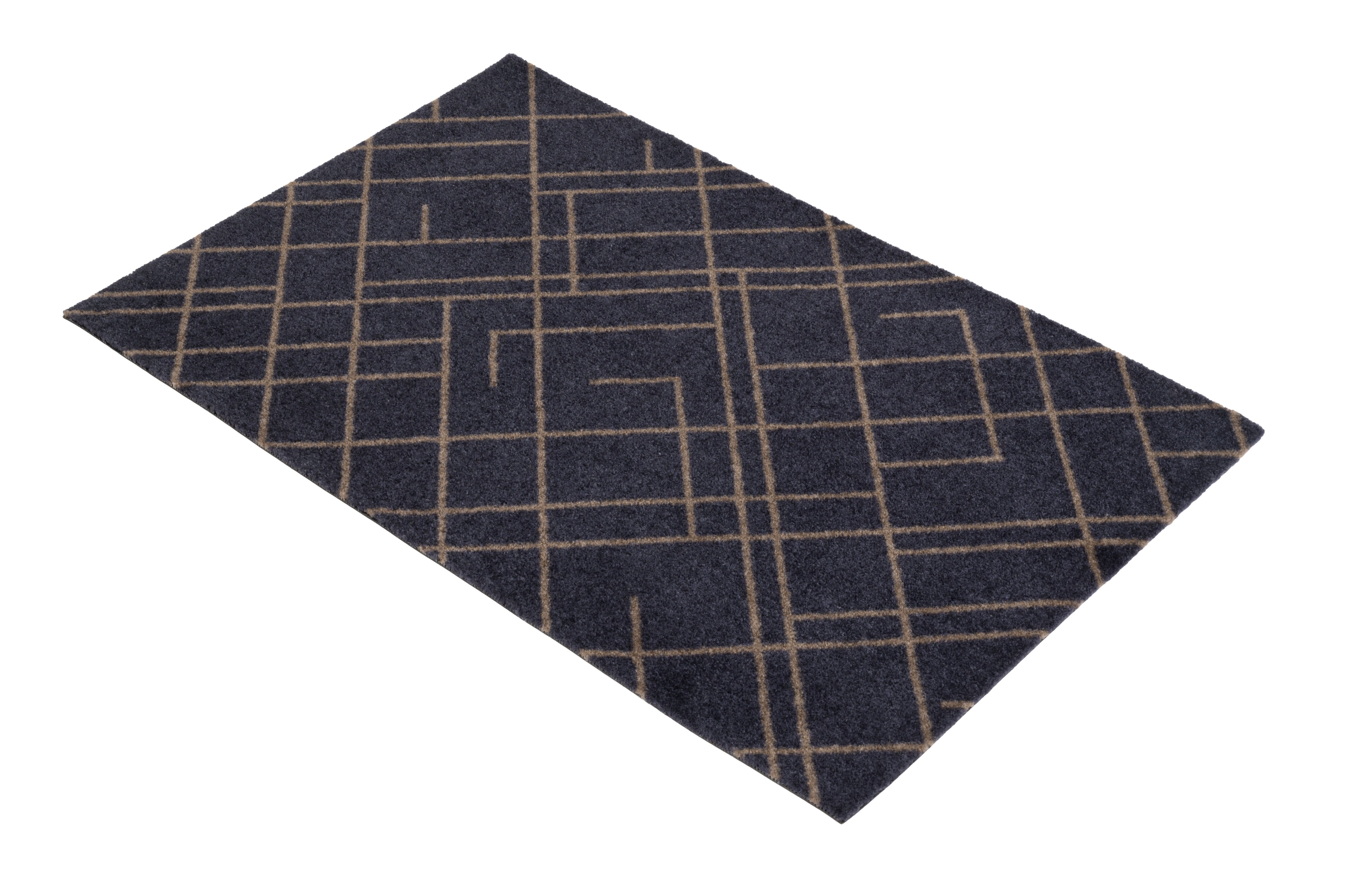 FUSSMATTE 60 x 90 cm - LINES BLAUGRAU / SAND