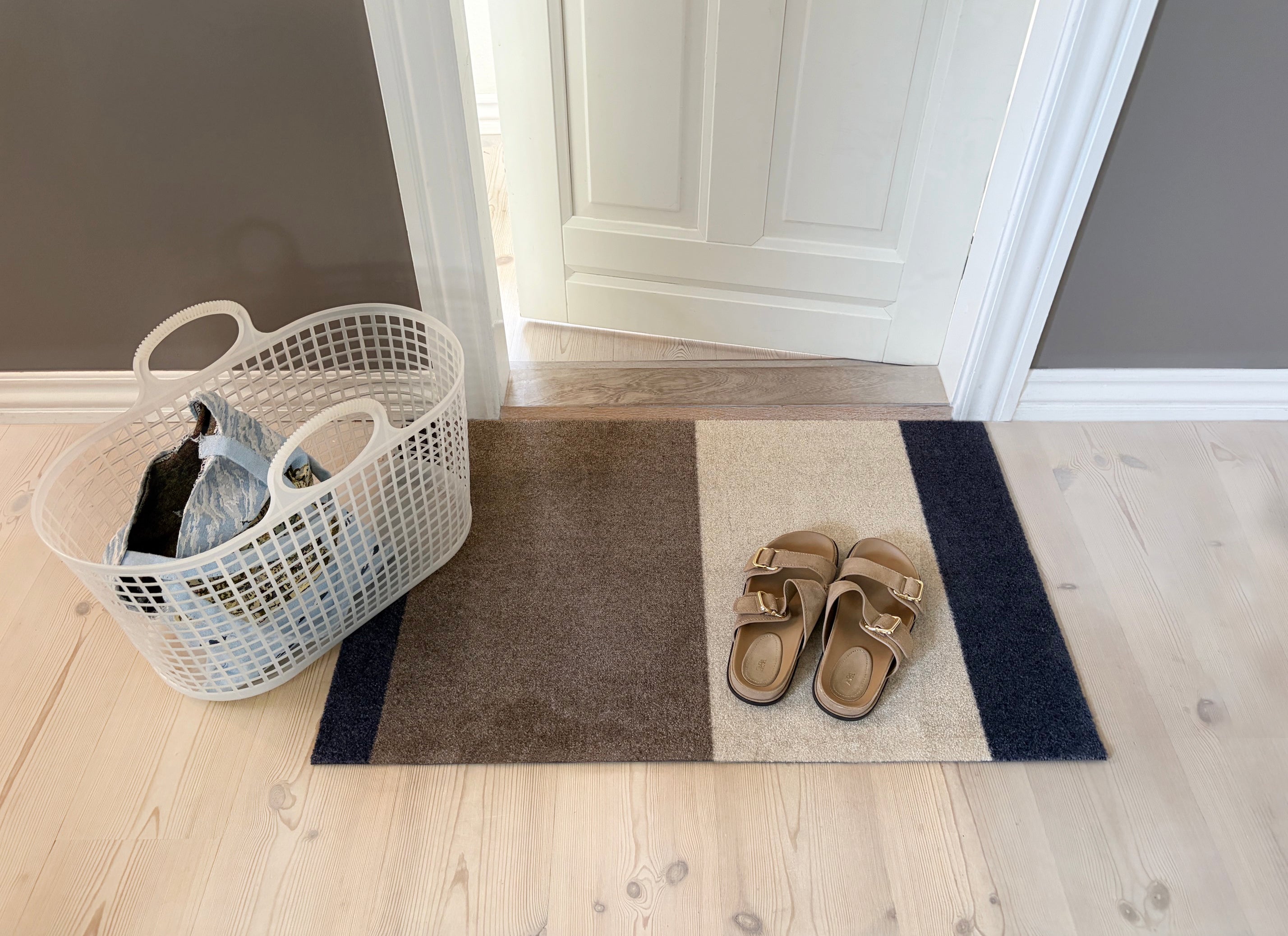 FUSSMATTE 60 x 90 cm - STRIPES BLUE / SAND / IVORY