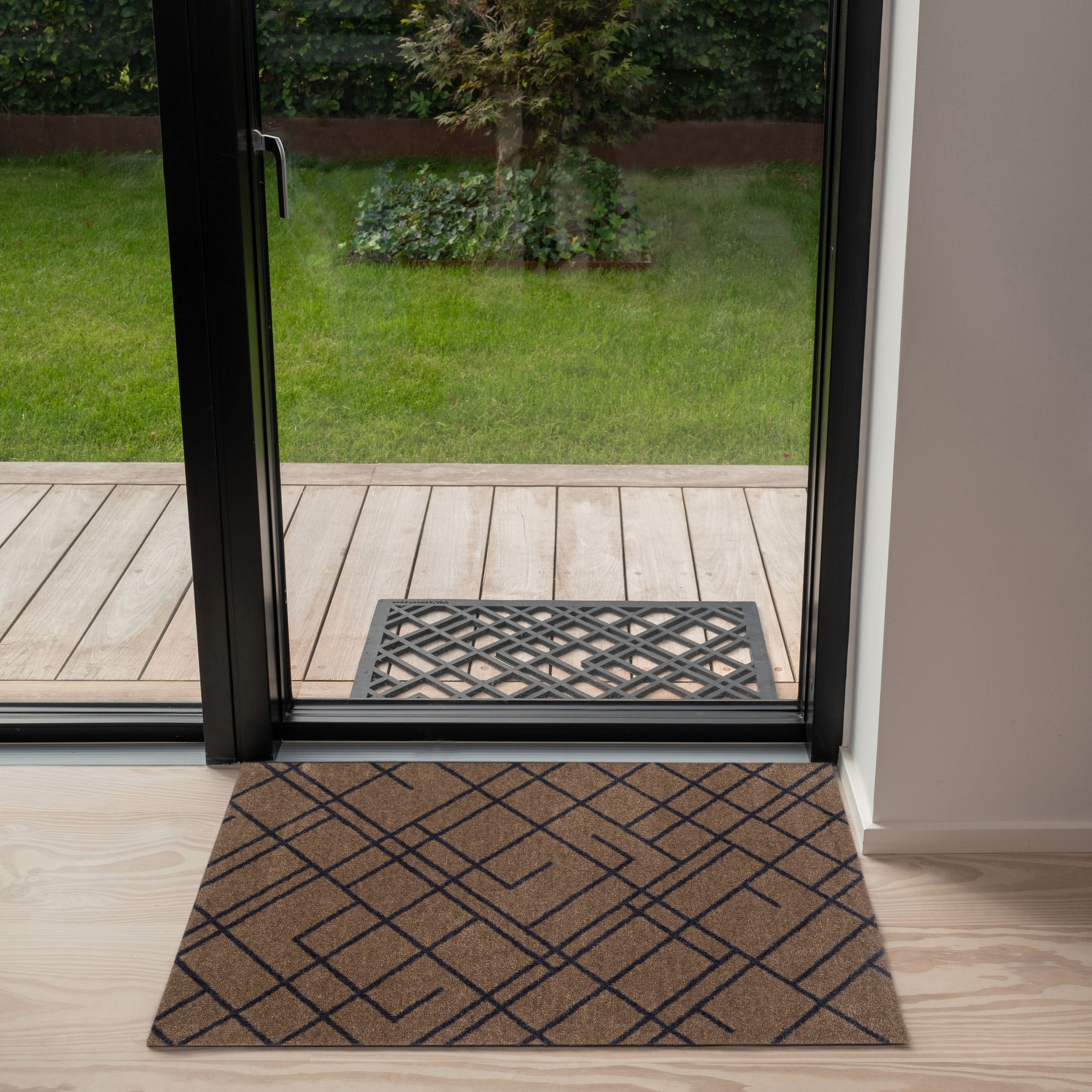 FUSSMATTE 60 x 90 cm - LINES SAND / BLAU-GRAU